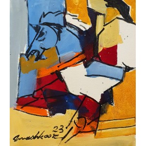 Mashkoor Raza, 12 x 14 Inch, Oil on Canvas, Horse Painting, AC-MR-659